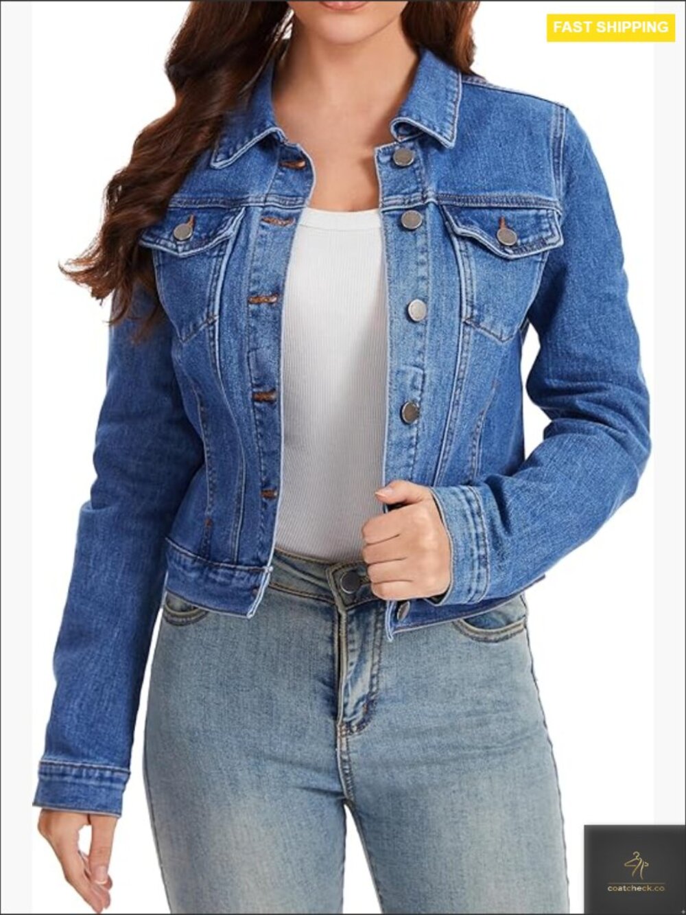 Cropped Stretch Denim Jacket Classic Button Down With Pockets Y2k